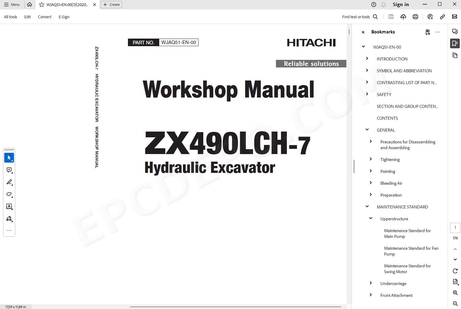 Hitachi excavator ZX490LCH-7 parts + service manual